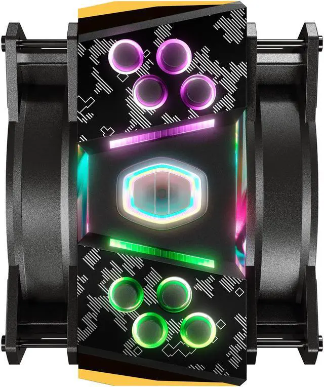 Alt view image 4 of 9 - Cooler Master MasterAir MA410M TUF Gaming Alliance Edition Addressable RGB LED CPU Air Cooler 4 Heatpipes, Dual MasterFan MF120R Fans