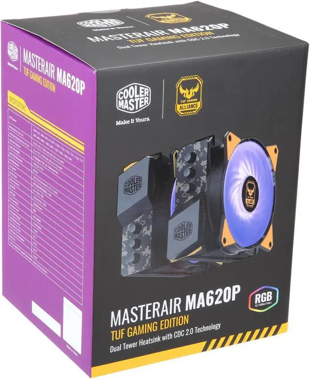 Alt view image 12 of 12 - Cooler Master MasterAir MA620P TUF Gaming Alliance Edition Dual-Tower RGB CPU Air Cooler 6 Heatpipes, Dual MasterFan MF120R 120mm RGB Fans