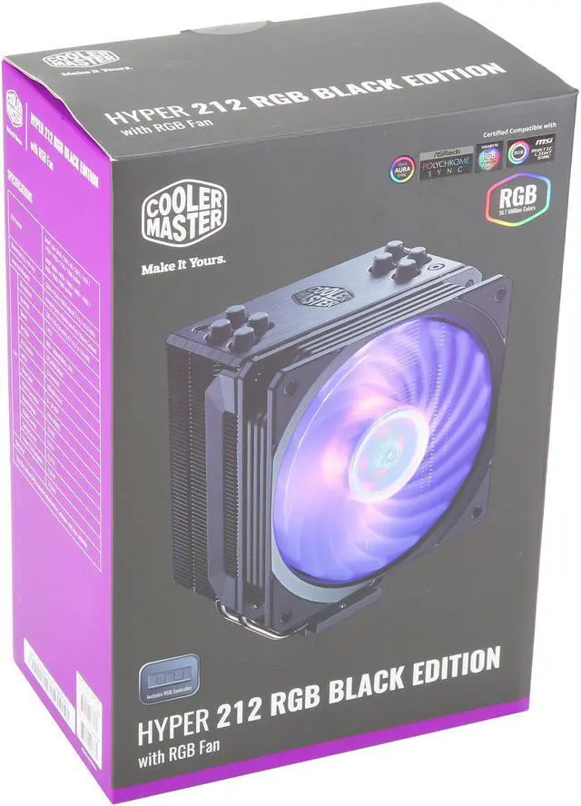 Alt view image 5 of 12 - Cooler Master Hyper 212 RGB Black Edition CPU Air Cooler, SF120R RGB Fan, 4 CD 2.0 Heatpipes, Anodized Gun-Metal Black, RGB Lighting for AMD Ryzen/Intel LGA1200/1151 LGA 1700 Compatible