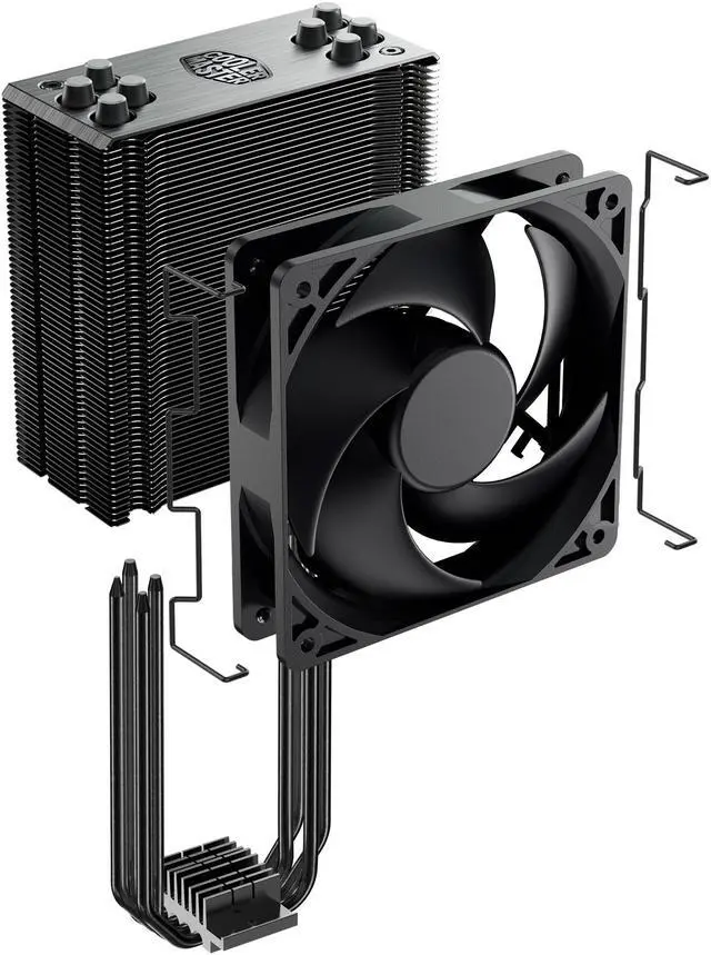 Alt view image 4 of 20 - Cooler Master Hyper 212 Black Edition CPU Air Cooler, Silencio FP120 Fan, 4 CDC 2.0 Heatpipes, Anodized Gun-Metal Black, Brushed Nickel Fins for AMD Ryzen/Intel LGA2066/1151 Compatible
