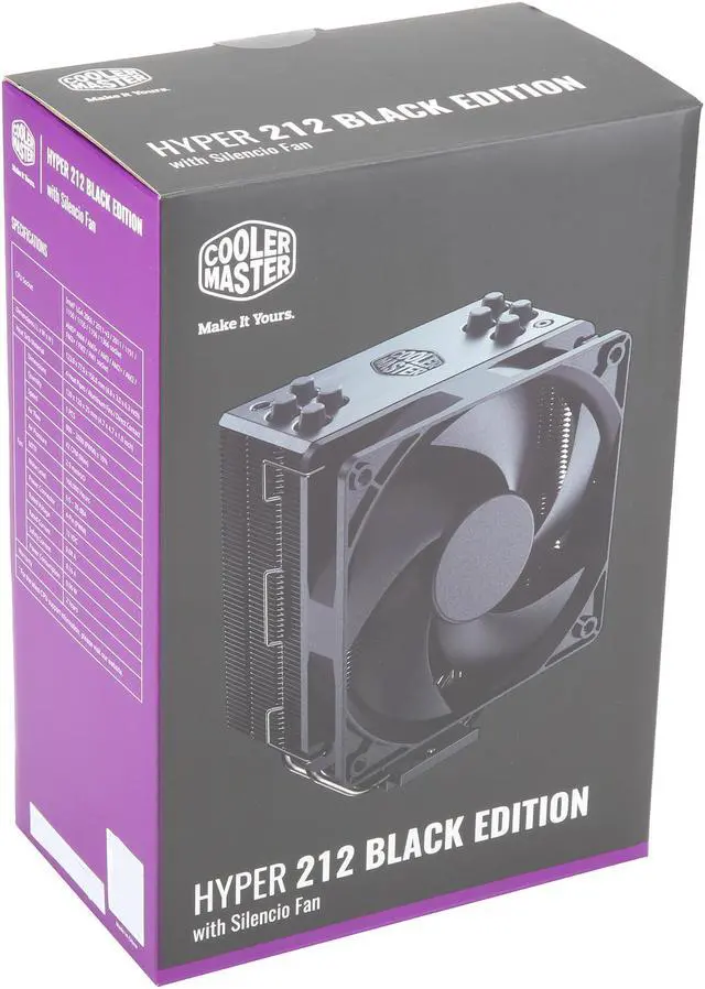 Alt view image 5 of 20 - Cooler Master Hyper 212 Black Edition CPU Air Cooler, Silencio FP120 Fan, 4 CDC 2.0 Heatpipes, Anodized Gun-Metal Black, Brushed Nickel Fins for AMD Ryzen/Intel LGA2066/1151 Compatible