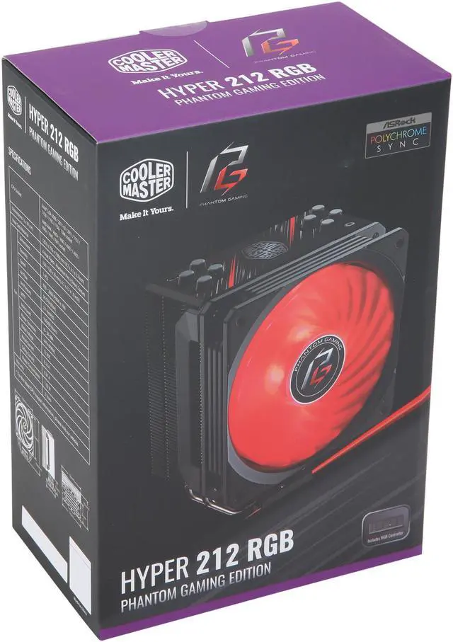 Alt view image 7 of 7 - Cooler Master Hyper 212 RGB Phatom Gaming Edition CPU Air Cooler, 4 Direct Contact Heatpipes, 120mm RGB Fan