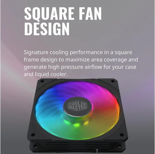 Alt view image 6 of 10 - Cooler Master MasterFan SF120R ARGB 120mm Square Frame Fan w/ 8 Independently-Controlled Addressable RGB LEDS, Hybrid Blade Design, Cable Management and PWM Control Fan