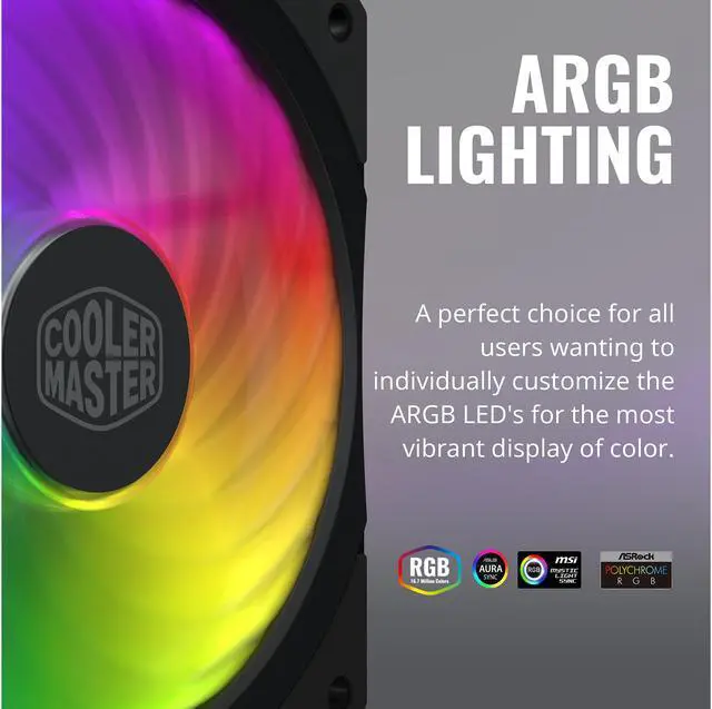 Alt view image 7 of 10 - Cooler Master MasterFan SF120R ARGB 120mm Square Frame Fan w/ 8 Independently-Controlled Addressable RGB LEDS, Hybrid Blade Design, Cable Management and PWM Control Fan