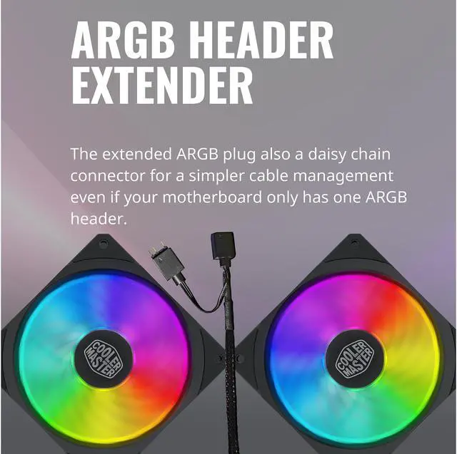 Alt view image 9 of 10 - Cooler Master MasterFan SF120R ARGB 120mm Square Frame Fan w/ 8 Independently-Controlled Addressable RGB LEDS, Hybrid Blade Design, Cable Management and PWM Control Fan