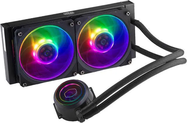 Alt view image 2 of 15 - Cooler Master MasterLiquid ML240P Mirage ARGB Close-Loop AIO CPU Liquid Cooler, 240 Radiator, Transparent Pump, Addressable RGB Lighting, Dual MF120 Fans for AMD Ryzen, TR4 /Intel LGA1200/1151