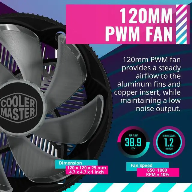 Alt view image 4 of 9 - Cooler Master A71C ARGB CPU Air Cooler for AMD Ryzen, Anodized Black Aluminum Fins, Copper Insert Base, MF120 120m, Addressable RGB Lighting