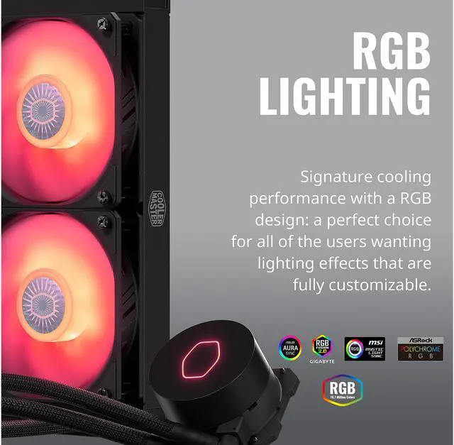 Alt view image 8 of 12 - CoolerMaster MasterLiquid ML240L RGB V2, Close-Loop AIO CPU Liquid Cooler, Dual SickleFlow 120mm, RGB Lighting, 3rd Gen Dual Chamber Pump for AMD Ryzen/Intel LGA1200/1151 LGA 1700 Compatible