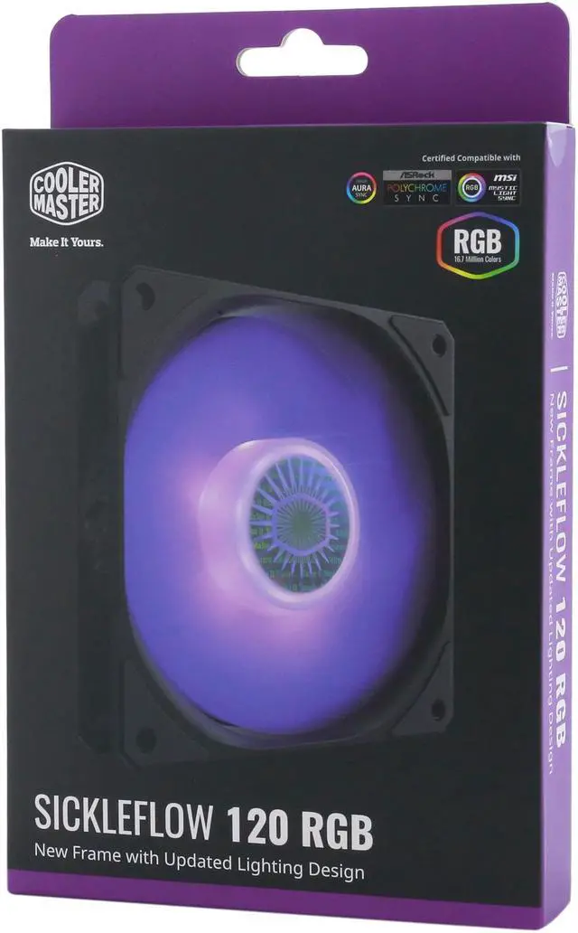 Alt view image 9 of 9 - Cooler Master SickleFlow 120 V2 RGB Square Frame Fan with Customizable LEDS, Air Balance Curve Blade Design, Sealed Bearing, PWM Control for Computer Case & Liquid Radiator