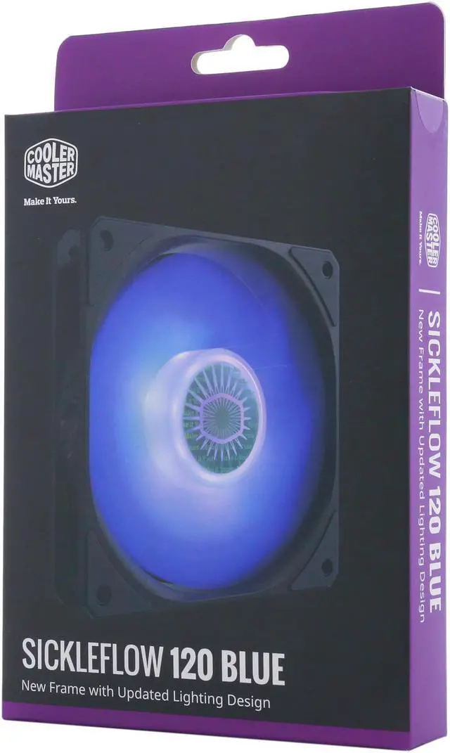 Alt view image 10 of 10 - Cooler Master SickleFlow 120 V2 Blue led Square Frame Fan with  Air Balance Curve Blade Design, Sealed Bearing, PWM Control for Computer Case & Liquid Radiator