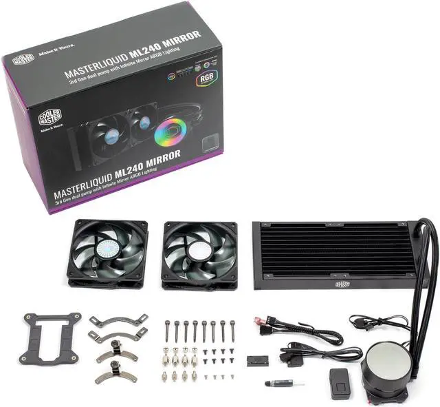 Alt view image 15 of 20 - MasterLiquid ML240 Mirror ARGB Close-Loop AIO CPU Liquid Cooler, Mirror ARGB Pump, 240 Radiator, Dual SickleFlow 120mm, 3rd Gen Dual Chamber Pump for AMD Ryzen/Intel 1200, 1151, LGA 1700 Compatible