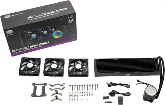 Alt view image 15 of 15 - MasterLiquid ML360 Mirror ARGB Close-Loop AIO CPU Liquid Cooler, Mirror ARGB Pump, 360 Radiator, Triple SickleFlow 120mm, 3rd Gen Dual Chamber Pump for AMD Ryzen/Intel 1200, 1151, LGA 1700 Compatible