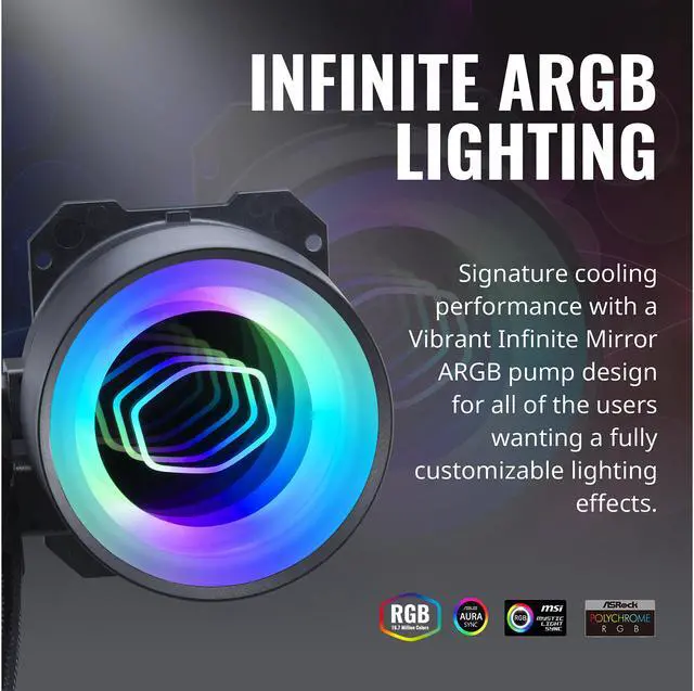 Alt view image 9 of 15 - MasterLiquid ML360 Mirror ARGB Close-Loop AIO CPU Liquid Cooler, Mirror ARGB Pump, 360 Radiator, Triple SickleFlow 120mm, 3rd Gen Dual Chamber Pump for AMD Ryzen/Intel 1200, 1151, LGA 1700 Compatible