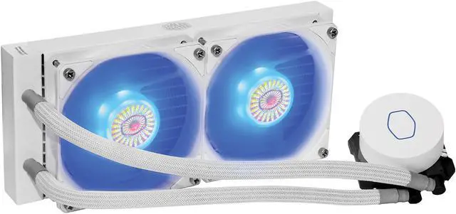 Alt view image 2 of 10 - Cooler Master MasterLiquid ML240L V2 RGB White Edition, Close-Loop AIO CPU Liquid Cooler, 3rd Gen Dual Chamber Pump, Dual SickleFlow 120mm for AMD Ryzen/Intel 1200/1151 LGA 1700 Compatible