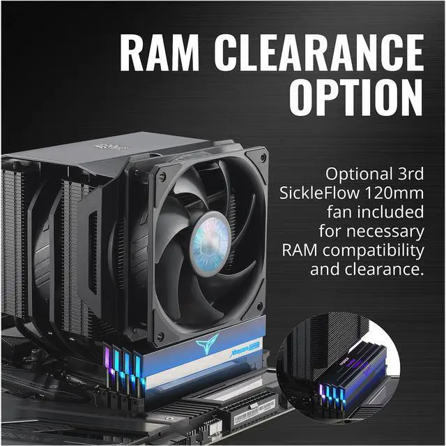 Alt view image 14 of 15 - Cooler Master MasterAir MA624 Stealth CPU Air Cooler, 6 Heat Pipes, Nickel Plated Base, Dual Tower Aluminum Black Fins, Dual SickleFlow 140mm Fans for AMD Ryzen/Intel 1200/1151 LGA 1700 Compatible