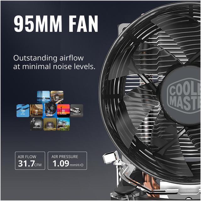 Alt view image 10 of 13 - Cooler Master Hyper T20 Compact CPU Air Cooler with 2 Copper Heat Pipes. 95mmFan, Direct Contact Technology for AMD Ryzen/Intel LGA1200/1151