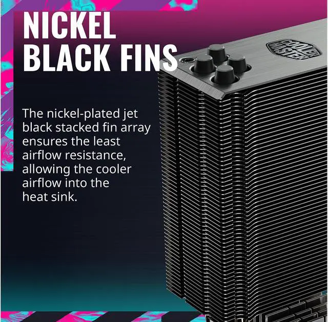 Alt view image 10 of 13 - Cooler Master Hyper 212 Black Edition CPU Air Cooler, Silencio FP120 Fan, Anodized Gun-Metal Black, Brushed Nickel Fins, 4 Copper Direct Contact Heat Pipes for AMD Ryzen/Intel LGA1700/1200/1151