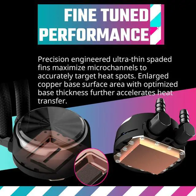 Alt view image 6 of 15 - Cooler Master MasterLiquid PL360 FLUX Close-Loop AIO CPU Liquid Cooler, Dual Chamber Pump, Ceramic Bearing Impeller, Enlarged Copper Base, ARGB PL-Flux 120mm Fans for AMD Ryzen/Intel 1700/1200/115X