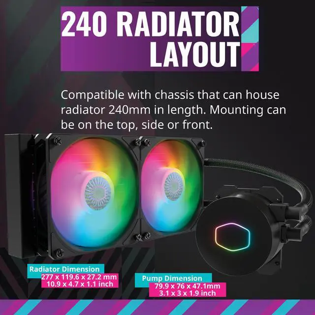 Alt view image 7 of 14 - COOLER MASTER Masterliquid ML240L ARGB V2 Liquid Cooler