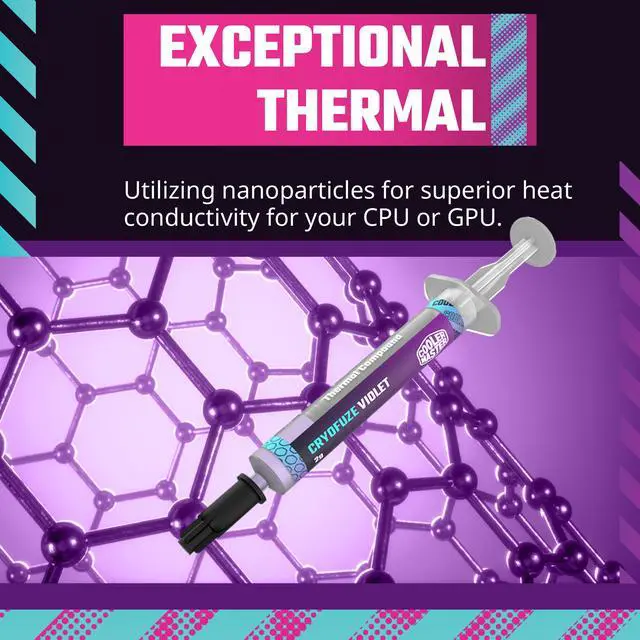 Alt view image 5 of 10 - Cooler Master CryoFuze Violet High Performance Thermal Paste, Nanoparticles, High CPU/GPU Conductivity W/m.k= 12.6m, Non Corrosive Formula, -50°C up to 240°C for CPU and GPU Coolers (MGY-NOSG-N07M-R1)