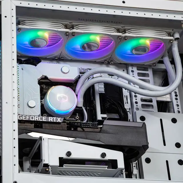 Alt view image 11 of 15 - Cooler Master MasterLiquid PL360 FLUX White ARGB Close-Loop AIO Liquid Cooler, Dual Chamber Pump, Ceramic Bearing Motor, Dual Loop PL-Flux 120mm Fans for AMD Ryzen AM5/AM4/Intel 1851/1700/1200/115X