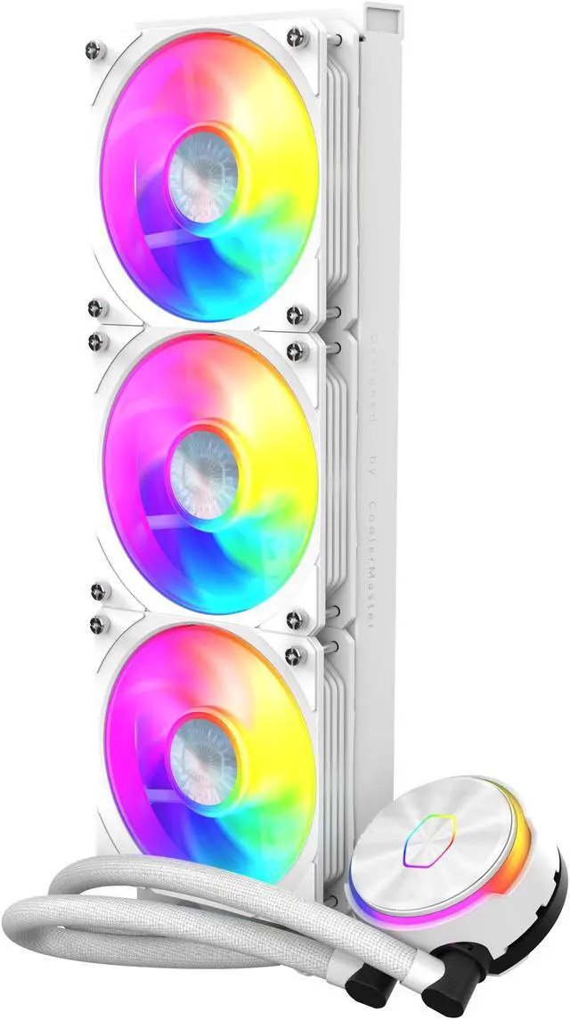 Alt view image 12 of 15 - Cooler Master MasterLiquid PL360 FLUX White ARGB Close-Loop AIO Liquid Cooler, Dual Chamber Pump, Ceramic Bearing Motor, Dual Loop PL-Flux 120mm Fans for AMD Ryzen AM5/AM4/Intel 1851/1700/1200/115X