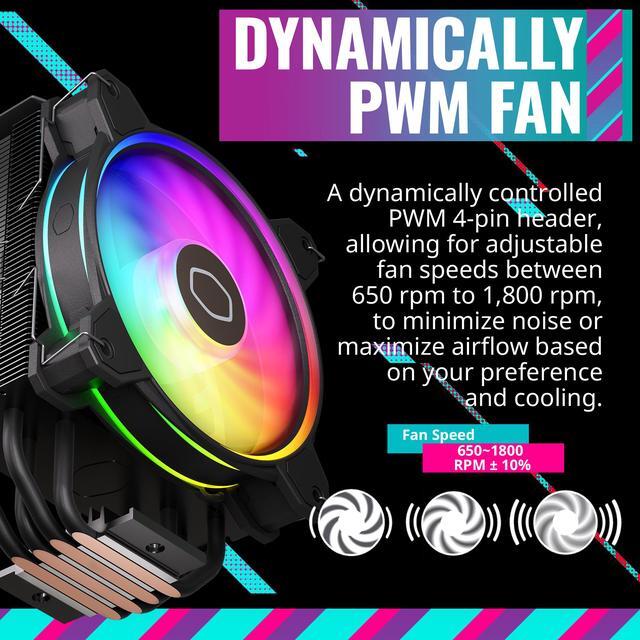 Alt view image 10 of 15 - Cooler Master Hyper 212 Halo Black CPU Air Cooler, MF120 Halo² Fan, Dual Loop ARGB, Aluminum Top Cover, 4 Copper Heat Pipes, 154mm (H) for AMD Ryzen AM5/AM4, Intel LGA 1851 1700/1200 (RR-S4KK-20PA-R1)