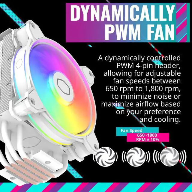 Alt view image 10 of 15 - Cooler Master Hyper 212 Halo White CPU Air Cooler, MF120 Halo² Fan, Dual Loop ARGB, Aluminum Top Cover, 4 Copper Heat Pipes, 154mm (H) for AMD Ryzen AM5/AM4, Intel LGA1700/1200 (RR-S4WW-20PA-R1)