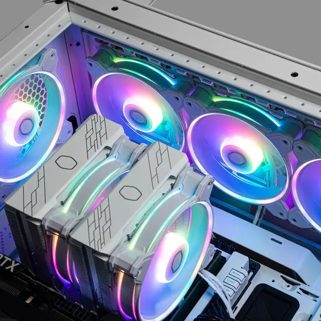Alt view image 10 of 13 - Cooler Master MasterFan MF120 Halo² White PC Case|Liquid Cooler|Air Cooler Fan, Dual Loop Gen 2 ARGB LEDs Rings, Dynamic PWM 120mm 2,050 RPM, Air Balance Blades, Hybrid Frame (MFL-B2DW-21NP2-R2)