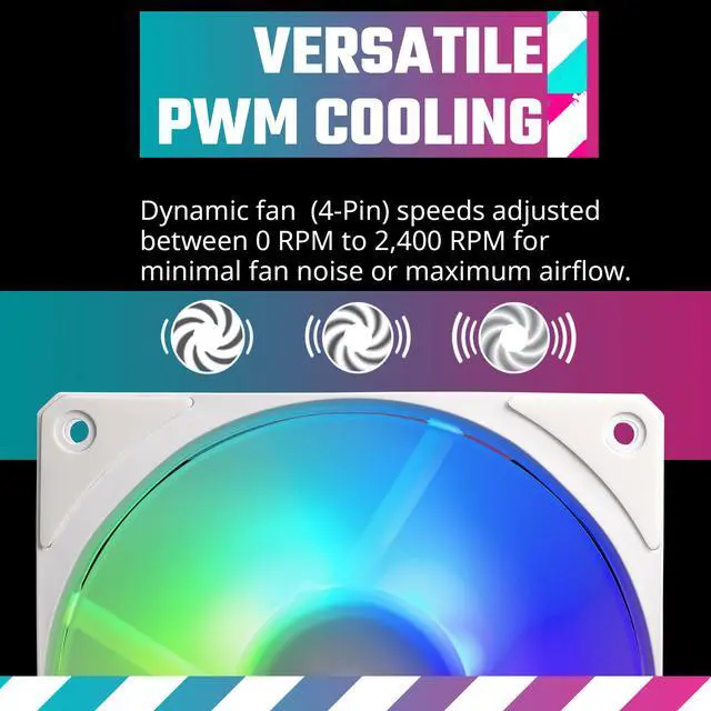 Alt view image 8 of 14 - Cooler Master Mobius 120P ARGB White High Performance Interconnecting Ring Blade Fan, PWM 2400rpm, Loop Dynamic Bearing, ARGB Customizable LEDs for PC Case, Liquid and Air Cooler (MFZ-M2DW-24NP2-R1)
