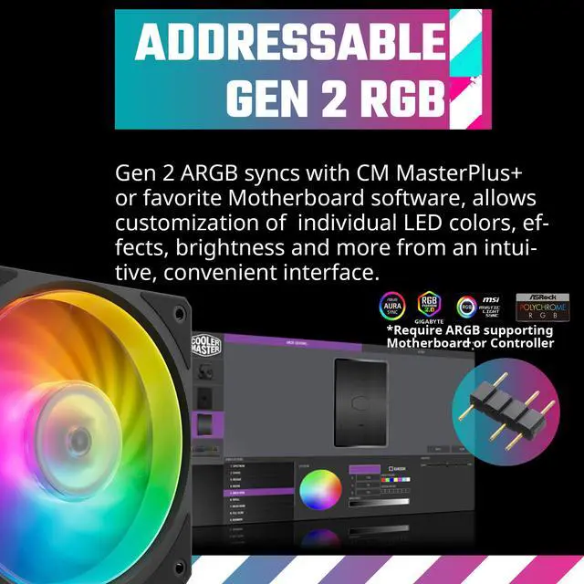 Alt view image 5 of 14 - Cooler Master Mobius 140P ARGB High Performance Interconnecting Ring Blade Fan, PWM 2400rpm, Loop Dynamic Bearing, ARGB Customizable LEDs for PC Case, Liquid and Air Cooler (MFZ-M4DN-19NP2-R1)