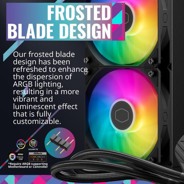 Alt view image 6 of 13 - Cooler Master MasterLiquid 240L Core 240mm Close-Loop AIO Liquid Cooler, ARGB Sync, Gen S Coldplate Pump, 120mm PWM, CryoFuze Thermal Paste AMD AM5/AM4, Intel LGA 1851/1700/1200 (MLW-D24M-A18PZ-R1)