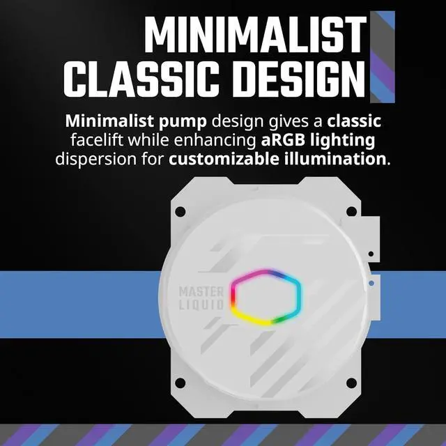 Alt view image 3 of 12 - Cooler Master 360L Core White Close-Loop AIO Liquid Cooler, Ryzen 9|intel 9 Gen S Dual Chamber Pump, Quiet 120mm PWM Fan, Customize aRGB Lighting, 360 Radiator, AMD AM5|4, Intel LGA 1851|1700 Platform