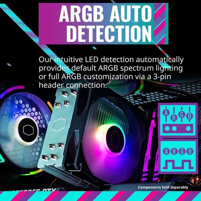 Alt view image 4 of 16 - Cooler Master Hyper 212 Spectrum V3 CPU Air Cooler, ARGB Sync, 120mm PWM Fan, 4 Copper Direct Contact Heat Pipes, 152mm Tall, Brackets AMD Ryzen AM5/AM4, Intel LGA 1851/1700/1200 (RR-S4NA-17PA-R1)