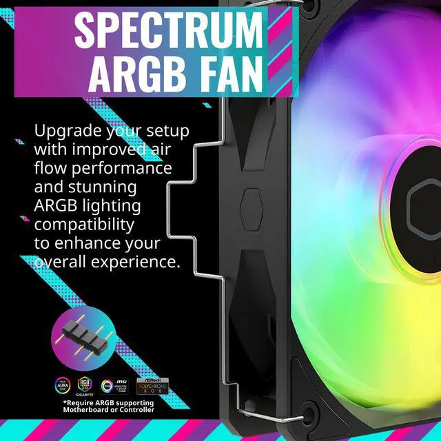 Alt view image 7 of 16 - Cooler Master Hyper 212 Spectrum V3 CPU Air Cooler, ARGB Sync, 120mm PWM Fan, 4 Copper Direct Contact Heat Pipes, 152mm Tall, Brackets AMD Ryzen AM5/AM4, Intel LGA 1851/1700/1200 (RR-S4NA-17PA-R1)