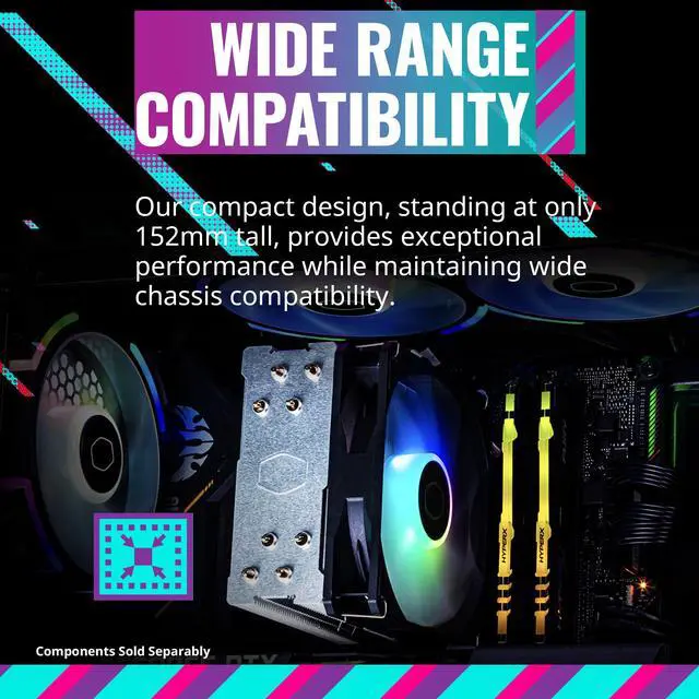 Alt view image 9 of 16 - Cooler Master Hyper 212 Spectrum V3 CPU Air Cooler, ARGB Sync, 120mm PWM Fan, 4 Copper Direct Contact Heat Pipes, 152mm Tall, Brackets AMD Ryzen AM5/AM4, Intel LGA 1851/1700/1200 (RR-S4NA-17PA-R1)