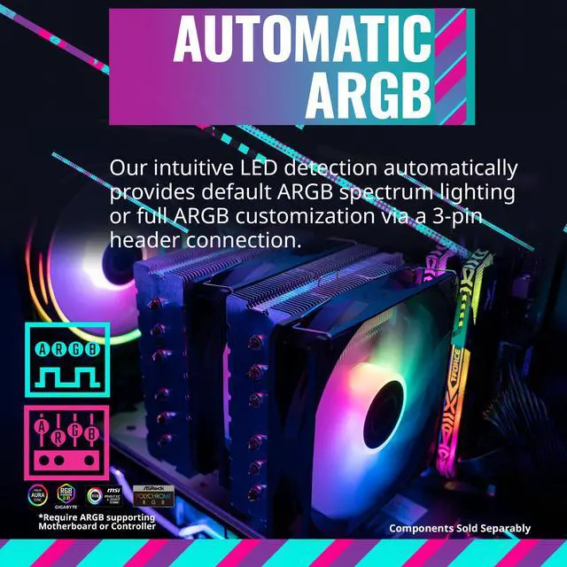 Alt view image 2 of 15 - Cooler Master Hyper 620S Dual Tower CPU Air Cooler, ARGB Sync, 120mm PWM Fan, 6 Copper Direct Contact Heat Pipes, 154.9mm Tall, Brackets AMD Ryzen AM5/AM4, Intel LGA 1851/1700/1200 (RR-D6NA-17PA-R1)
