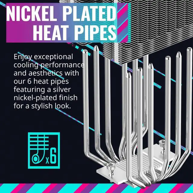 Alt view image 4 of 15 - Cooler Master Hyper 620S Dual Tower CPU Air Cooler, ARGB Sync, 120mm PWM Fan, 6 Copper Direct Contact Heat Pipes, 154.9mm Tall, Brackets AMD Ryzen AM5/AM4, Intel LGA 1851/1700/1200 (RR-D6NA-17PA-R1)