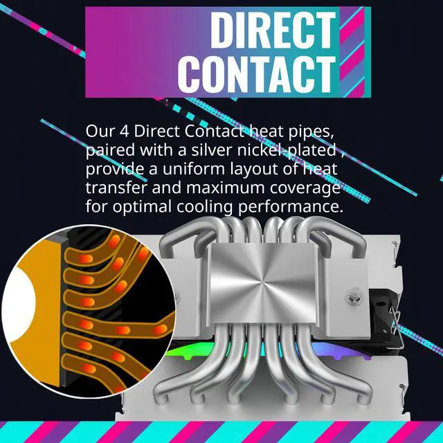 Alt view image 8 of 15 - Cooler Master Hyper 620S Dual Tower CPU Air Cooler, ARGB Sync, 120mm PWM Fan, 6 Copper Direct Contact Heat Pipes, 154.9mm Tall, Brackets AMD Ryzen AM5/AM4, Intel LGA 1851/1700/1200 (RR-D6NA-17PA-R1)