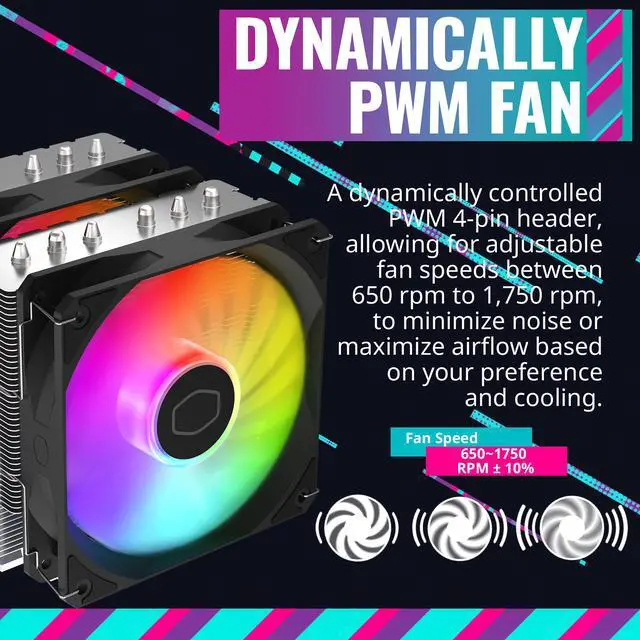 Alt view image 10 of 15 - Cooler Master Hyper 620S Dual Tower CPU Air Cooler, ARGB Sync, 120mm PWM Fan, 6 Copper Direct Contact Heat Pipes, 154.9mm Tall, Brackets AMD Ryzen AM5/AM4, Intel LGA 1851/1700/1200 (RR-D6NA-17PA-R1)
