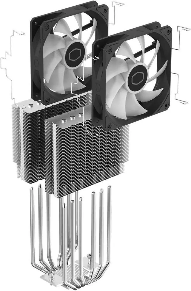 Alt view image 15 of 15 - Cooler Master Hyper 620S Dual Tower CPU Air Cooler, ARGB Sync, 120mm PWM Fan, 6 Copper Direct Contact Heat Pipes, 154.9mm Tall, Brackets AMD Ryzen AM5/AM4, Intel LGA 1851/1700/1200 (RR-D6NA-17PA-R1)