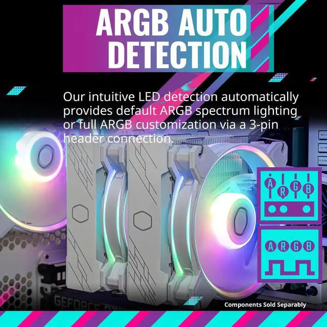 Alt view image 2 of 15 - Cooler Master Hyper 622 Halo White CPU Air Cooler, MF120 Halo² Fan, Dual Loop ARGB, Aluminum Top Cover, 6 Copper Heat Pipes, 154mm (H) for AMD Ryzen AM5/AM4, Intel LGA1700/1200 (RR-D6WW-20PA-R1)