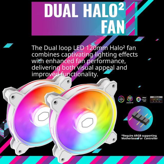 Alt view image 3 of 15 - Cooler Master Hyper 622 Halo White CPU Air Cooler, MF120 Halo² Fan, Dual Loop ARGB, Aluminum Top Cover, 6 Copper Heat Pipes, 154mm (H) for AMD Ryzen AM5/AM4, Intel LGA1700/1200 (RR-D6WW-20PA-R1)
