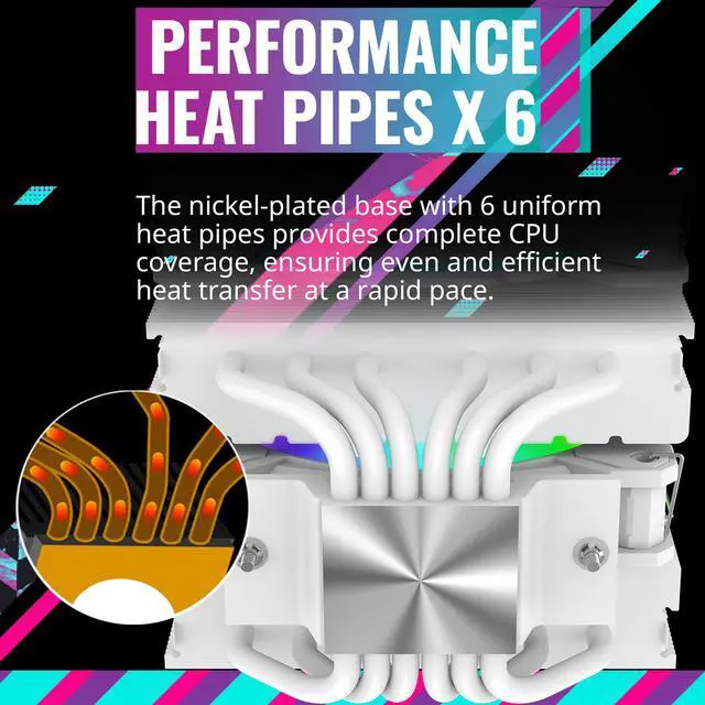 Alt view image 5 of 15 - Cooler Master Hyper 622 Halo White CPU Air Cooler, MF120 Halo² Fan, Dual Loop ARGB, Aluminum Top Cover, 6 Copper Heat Pipes, 154mm (H) for AMD Ryzen AM5/AM4, Intel LGA1700/1200 (RR-D6WW-20PA-R1)