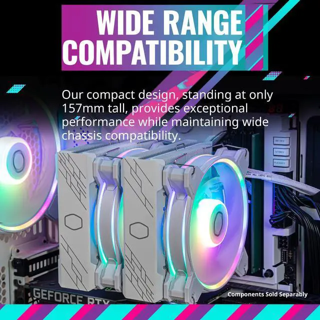 Alt view image 10 of 15 - Cooler Master Hyper 622 Halo White CPU Air Cooler, MF120 Halo² Fan, Dual Loop ARGB, Aluminum Top Cover, 6 Copper Heat Pipes, 154mm (H) for AMD Ryzen AM5/AM4, Intel LGA1700/1200 (RR-D6WW-20PA-R1)