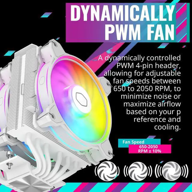 Alt view image 11 of 15 - Cooler Master Hyper 622 Halo White CPU Air Cooler, MF120 Halo² Fan, Dual Loop ARGB, Aluminum Top Cover, 6 Copper Heat Pipes, 154mm (H) for AMD Ryzen AM5/AM4, Intel LGA1700/1200 (RR-D6WW-20PA-R1)