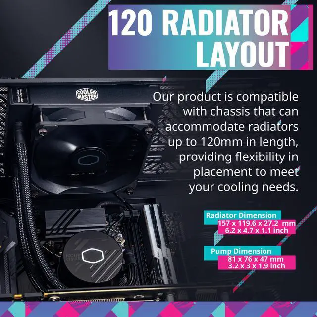 Alt view image 5 of 9 - Cooler Master MasterLiquid 120L Core 120mm Close-Loop AIO Liquid Cooler, White LED Pump, Gen S Coldplate Pump, 120mm PWM, CryoFuze 14W/mK, AMD AM5/AM4, Intel LGA1851/1700/1200 (MLW-D12M-A17PK-R1)