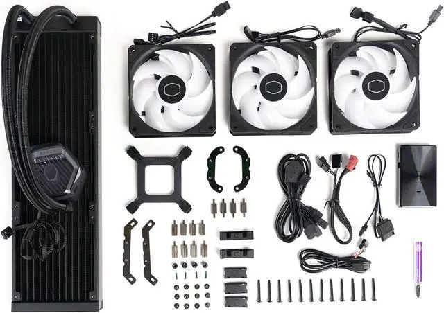 Alt view image 6 of 14 - Cooler Master MasterLiquid 360 Atmos ARGB Close-Loop AIO Liquid Cooler, Customize Pump, Sickleflow Edge PWM Fans, 360mm Radiator, CryoFuze, AMD AM5/AM4, Intel LGA 1851/1700/1200 (MLX-D36M-A25PZ-R1)