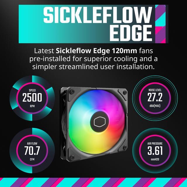 Alt view image 8 of 14 - Cooler Master MasterLiquid 240 Atmos ARGB AIO Liquid Cooler, Customize Pump, Sickleflow Edge PWM Fans, 360mm Radiator, CryoFuze, AMD Ryzen AM5/AM4, Intel LGA 1851/1700/1200 (MLX-D24M-A25PZ-R1)
