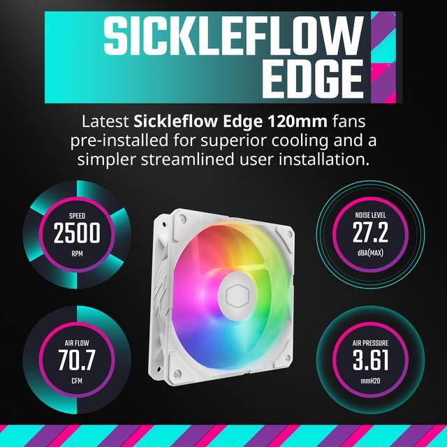 Alt view image 3 of 10 - CoolerMaster MasterLiquid 240 Atmos White ARGB Close-Loop AIO Liquid Cooler, Customize Pump, Sickleflow Edge PWM Fans, 240mm Radiator, CryoFuze, AMD Ryzen AM5/AM4, Intel LGA1700 (MLX-D24M-A25PZ-RW)